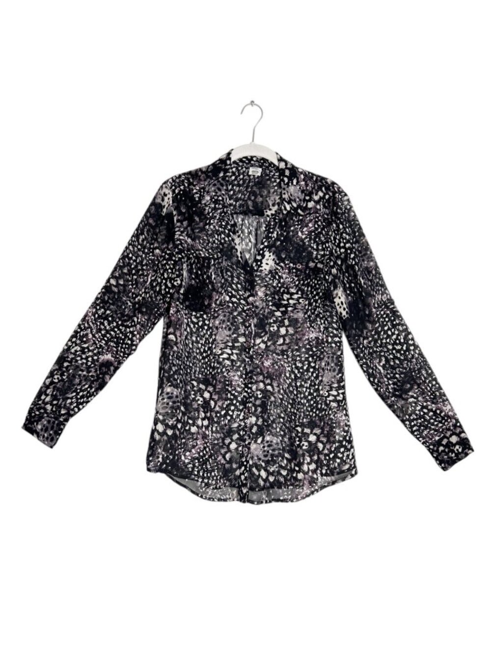 Jockey Women's Semi Sheer Print Long Sleeve Button Up Shirt in Gray - Sz S